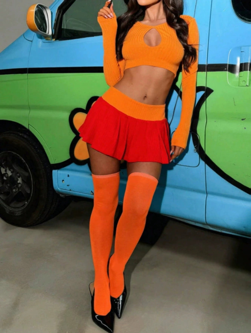 Zara Halloween Pumpkin Color Block Lingerie Costume 2-Piece Short Skirt Set